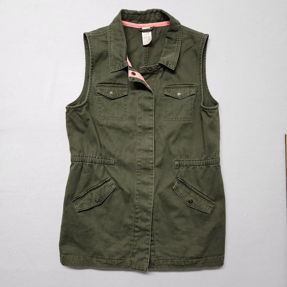 Cat & Jack Vest Snaps Pockets Green Pink Sz 14 16